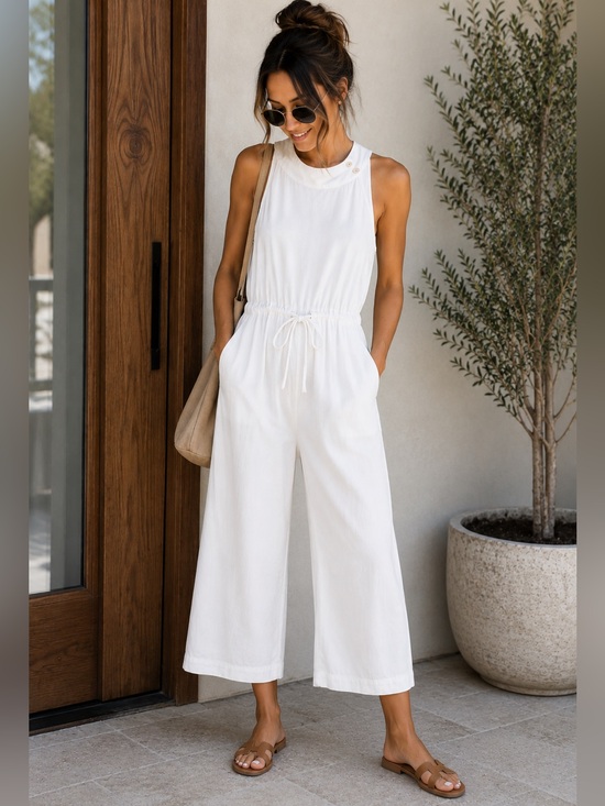 Chelsea & Violet Pants - Chelsea & Violet White Tencel Wide Leg Jumpsuit 🤍✨